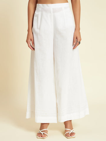 White Organic Cotton Plazzo Pant with Pockets