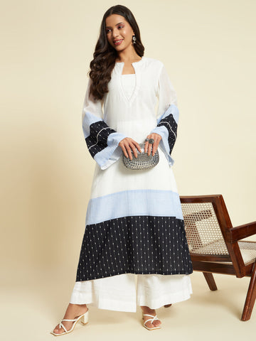 White Organic Cotton Bell Sleeve Kurta Set