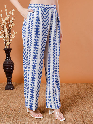 Organic Cotton Geometric Print Wide-Leg Pants