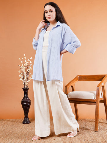 White Crop Top,Pant and Shirt Set