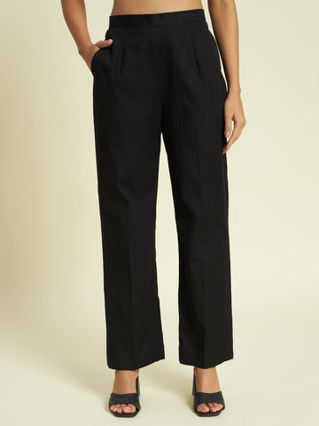 Black Straight Organic Cotton Pant - Kaayada