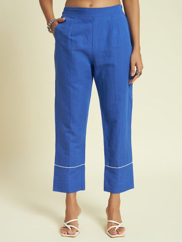 Classic Blue Straight Pant with Pocket - Kaayada