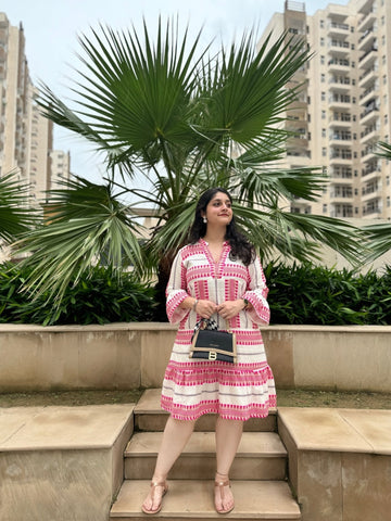 Organic Cotton Dress with Colourful Threadwork - Kaayada