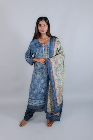 Rayon Satin Printed Suit Set - Kaayada