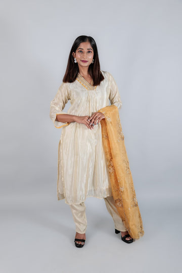 Vichitra Silk Suit set with Organza Dupatta - Kaayada