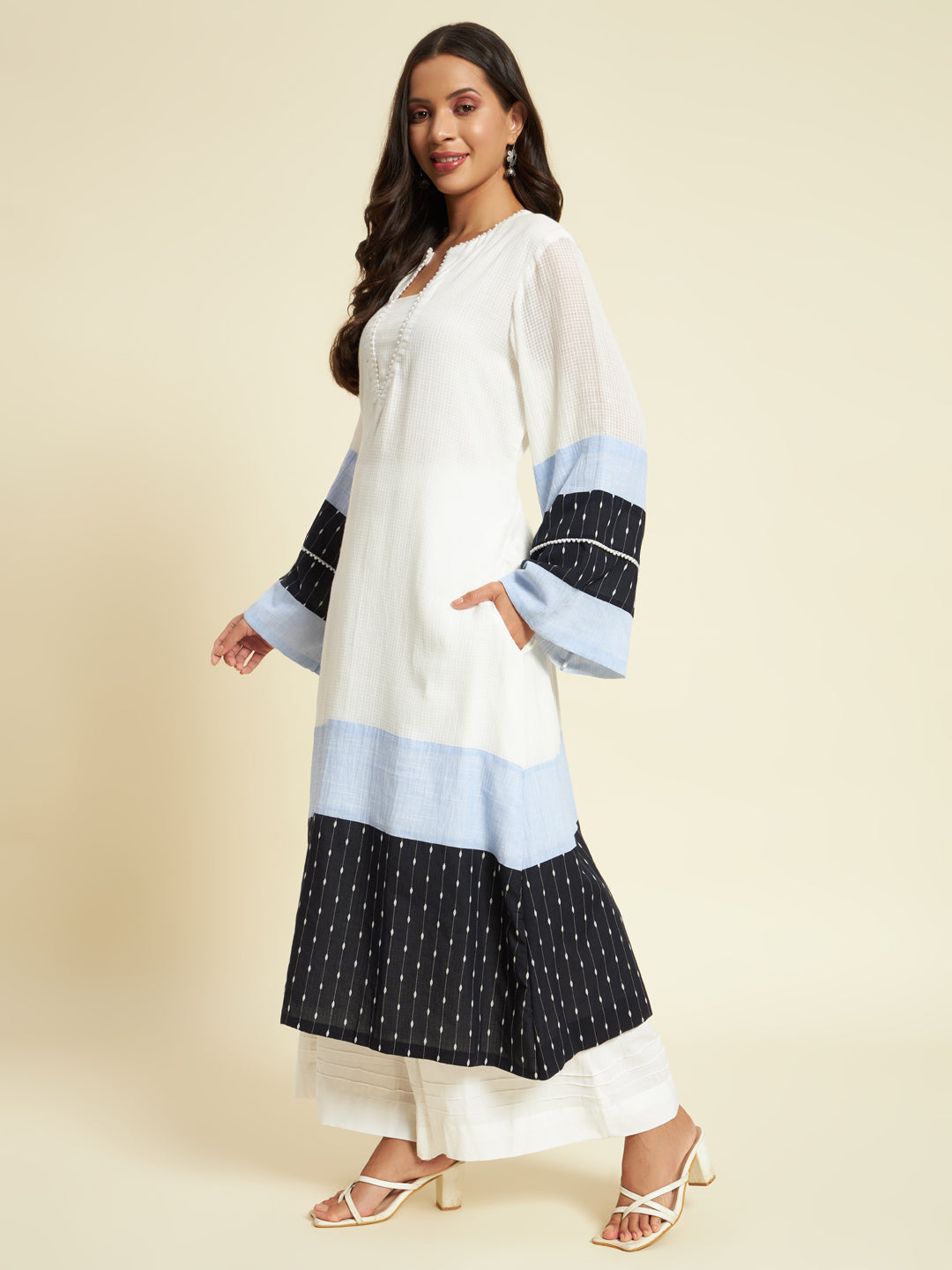 White Organic Cotton Bell Sleeve Kurta Set