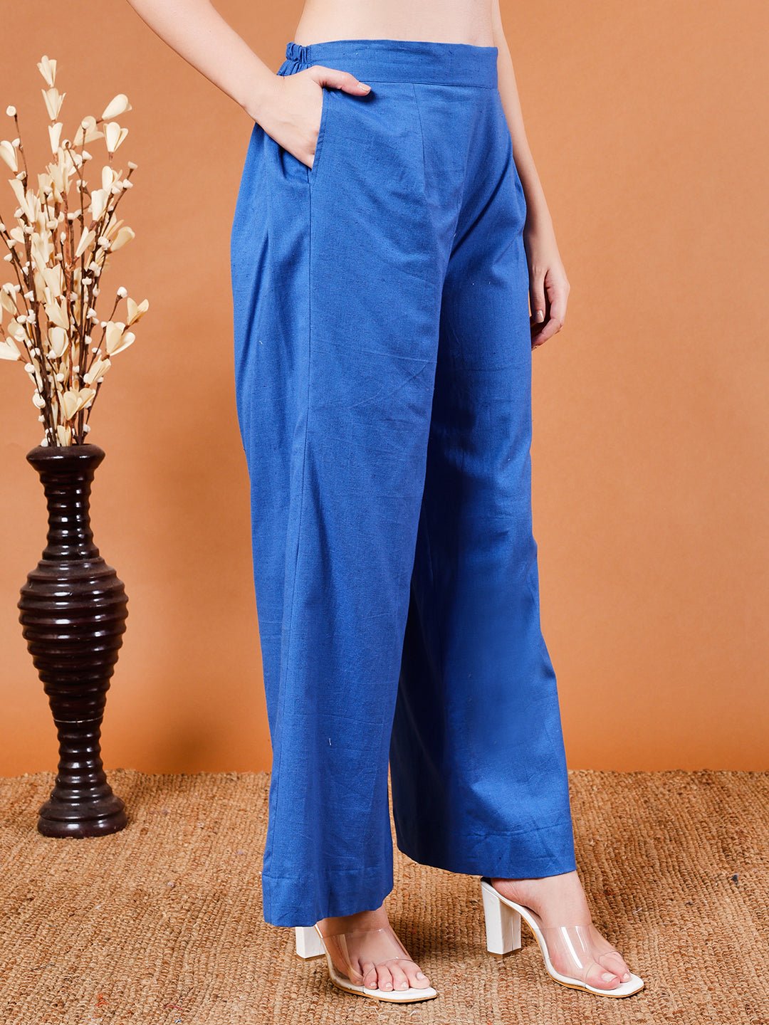 Blue Organic Cotton Pants with Pockets - Kaayada