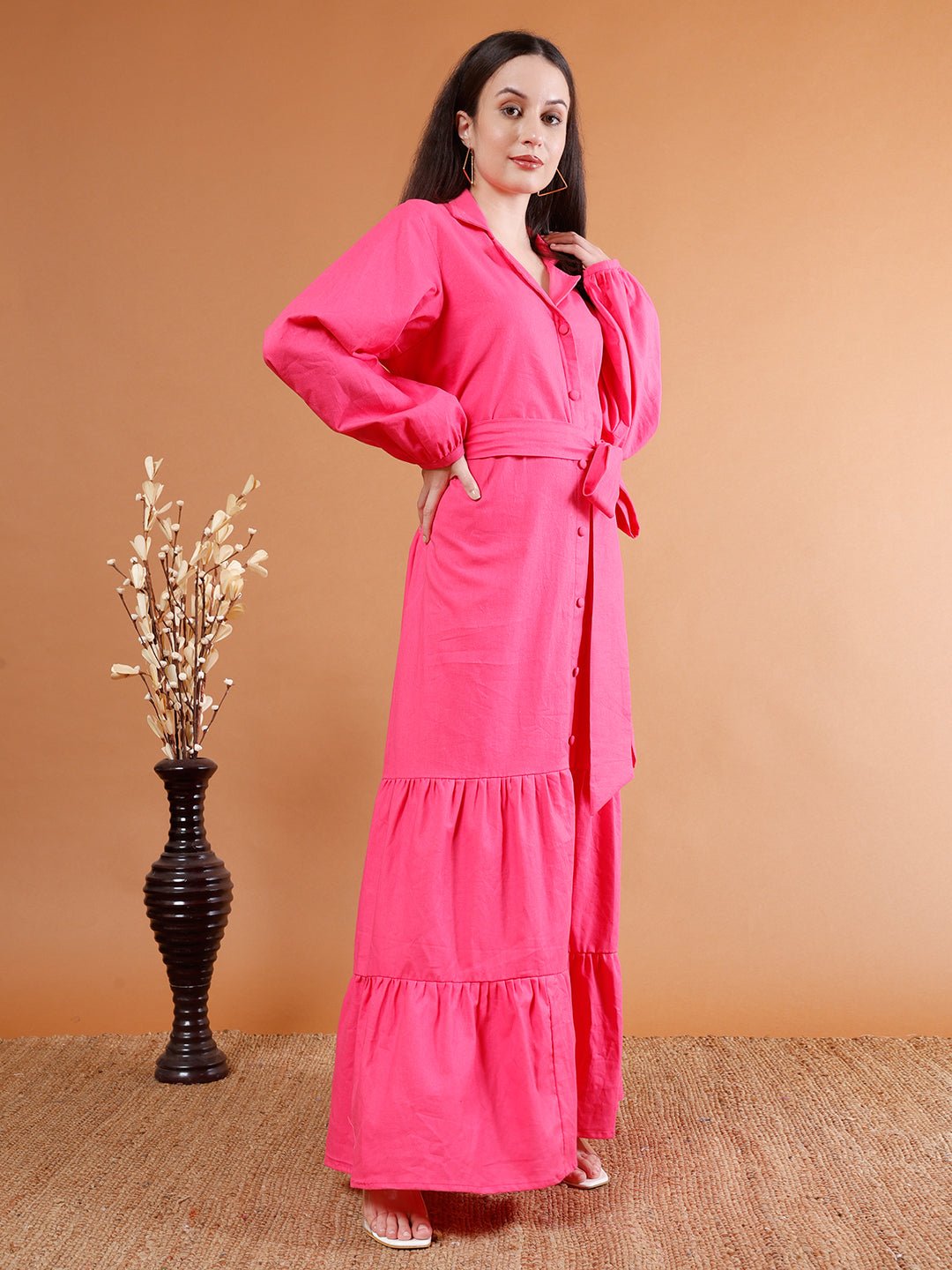Bold Pink Cotton Maxi Dress - Kaayada
