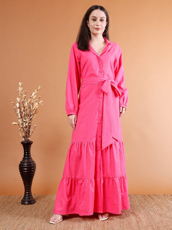 Bold Pink Cotton Maxi Dress - Kaayada