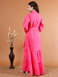 Bold Pink Cotton Maxi Dress - Kaayada