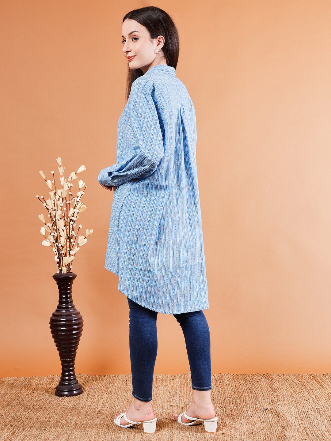 Casual Striped Hi - Lo Cotton Shirt - Kaayada