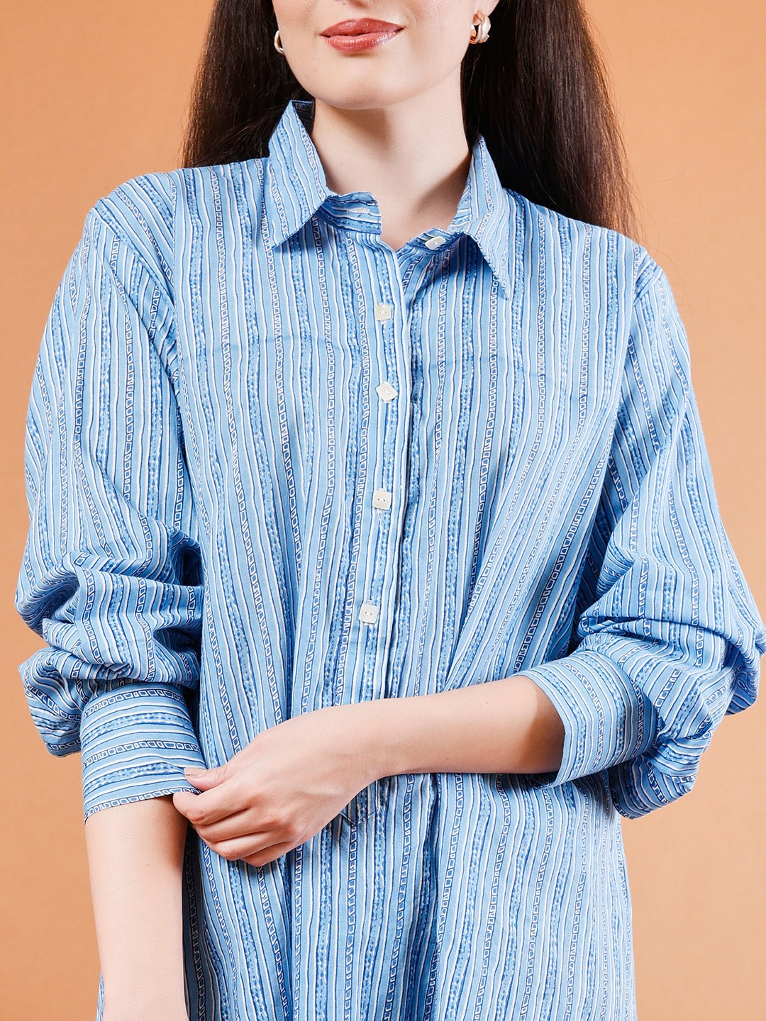 Casual Striped Hi - Lo Cotton Shirt - Kaayada