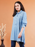 Casual Striped Hi - Lo Cotton Shirt - Kaayada