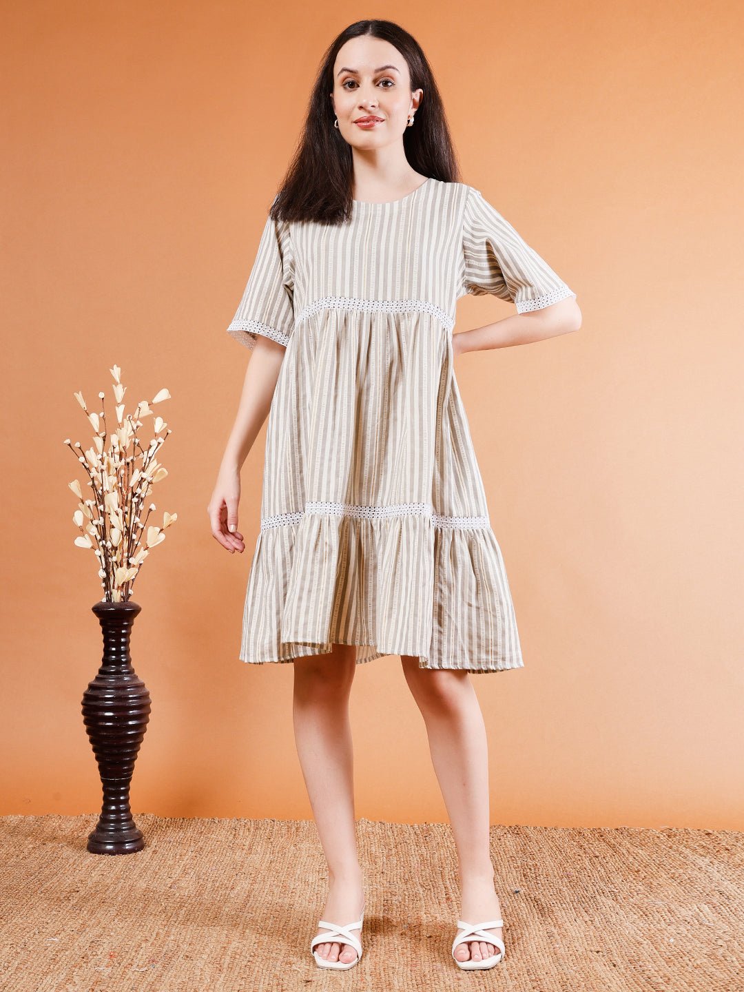 Classic Striped Cotton Dress - Kaayada
