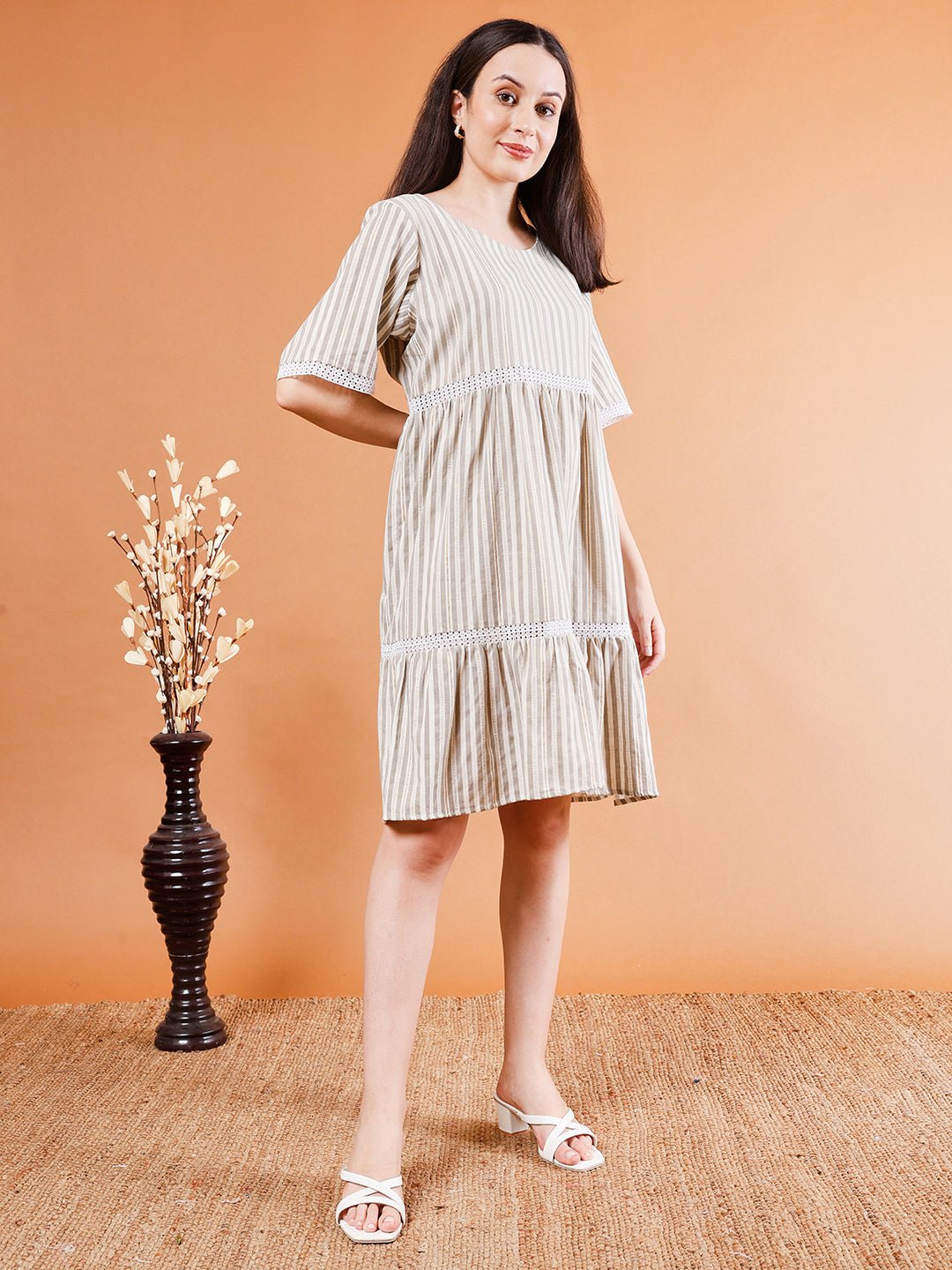 Classic Striped Cotton Dress - Kaayada