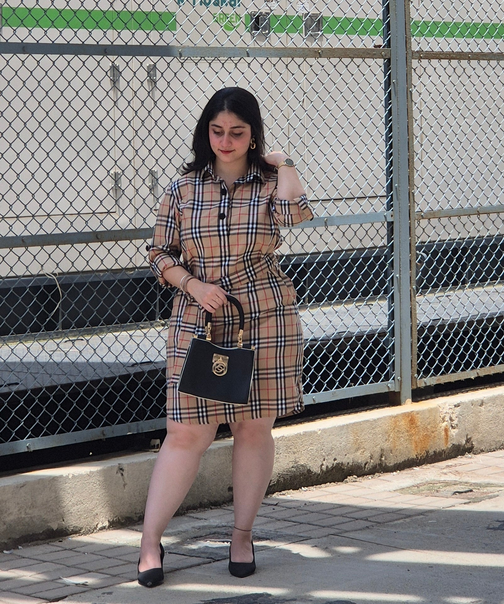 Cotton Cheque Print Shirt Dress - Kaayada