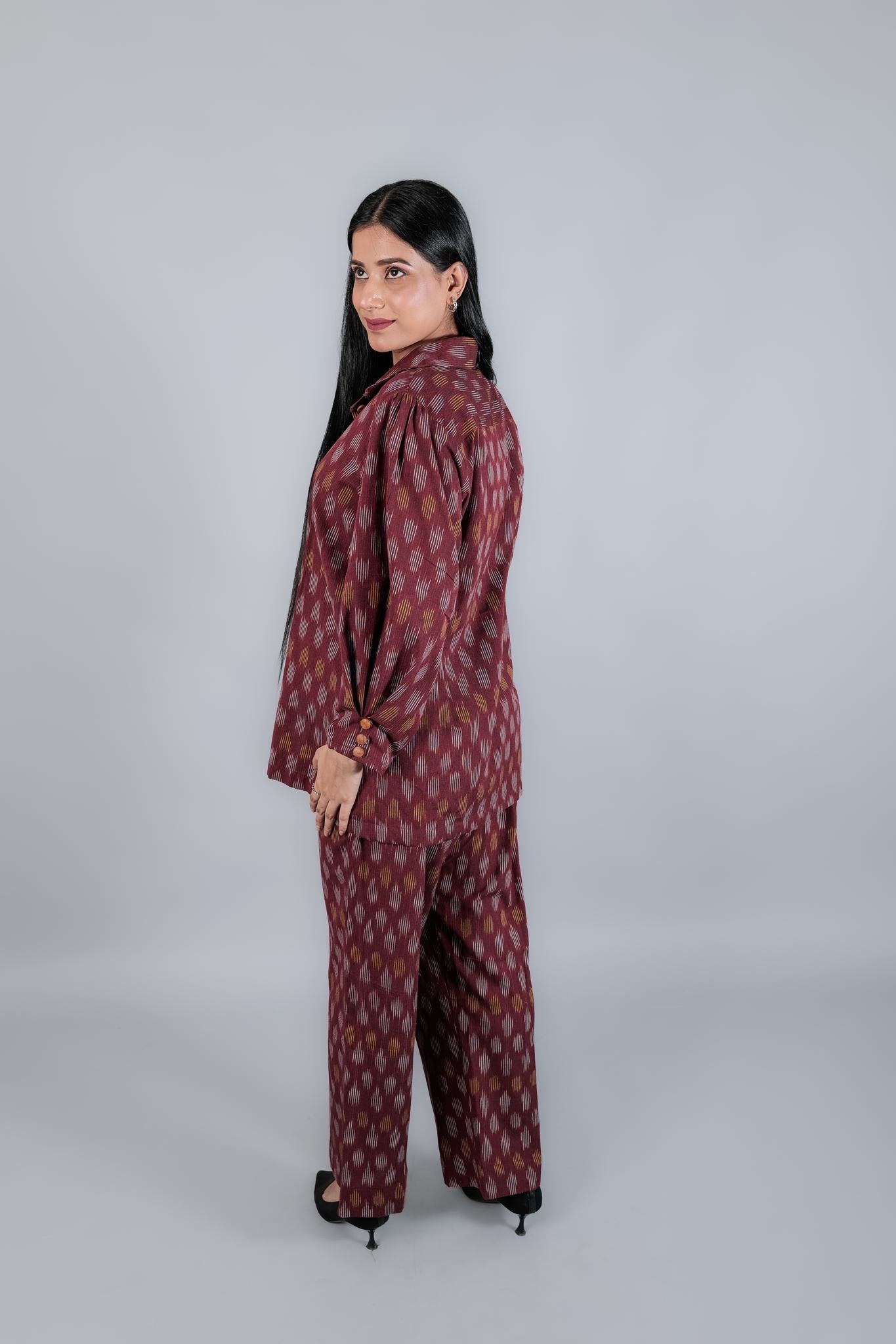 Cotton Ikkat Shirt and Pant Set - Kaayada