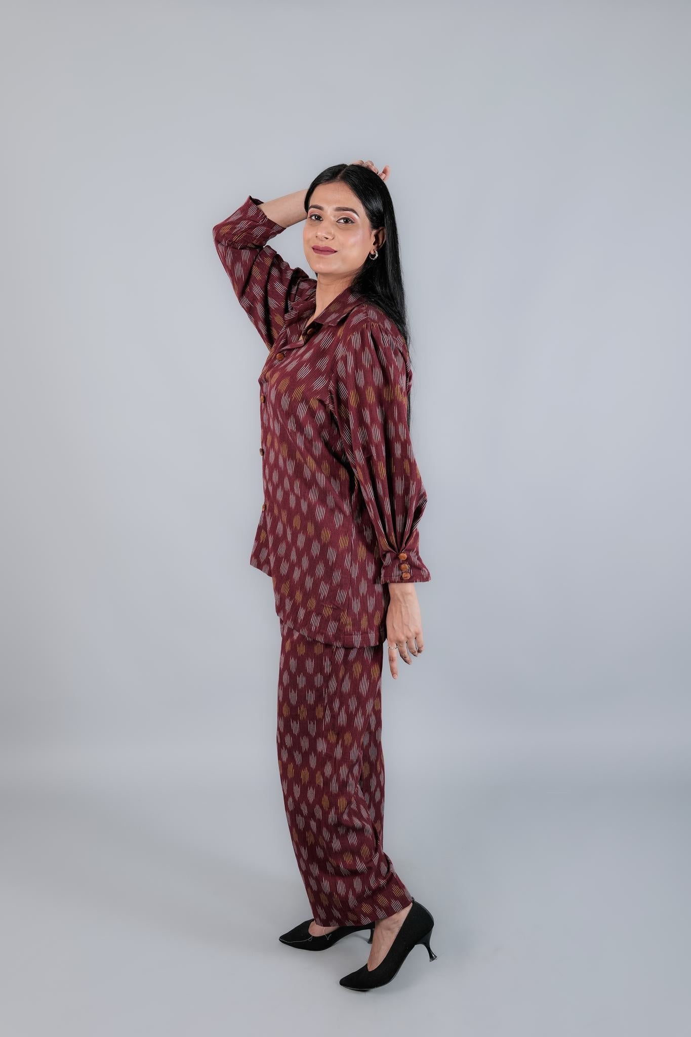 Cotton Ikkat Shirt and Pant Set - Kaayada