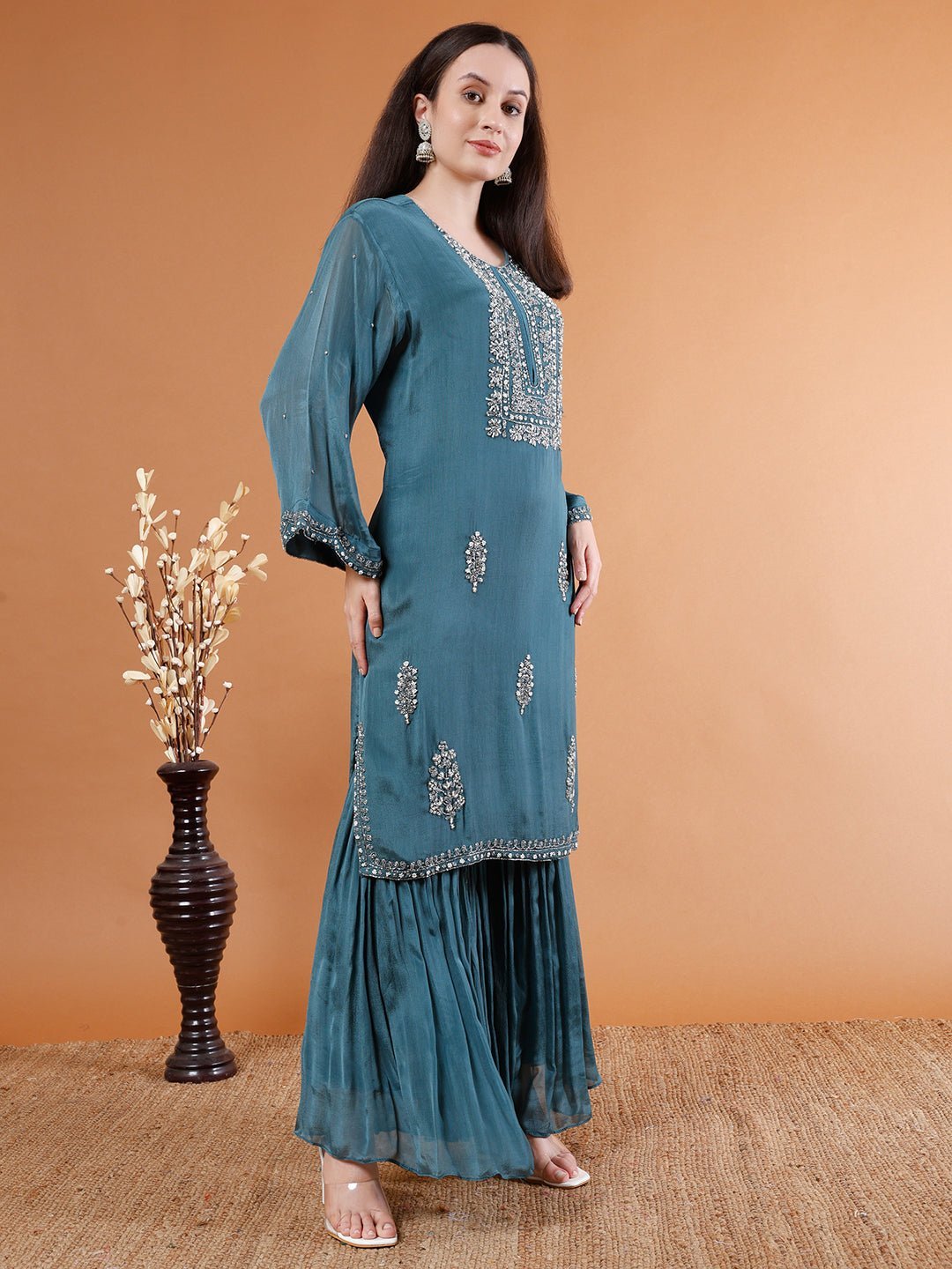 Elegant Blue Sharara Set - Kaayada