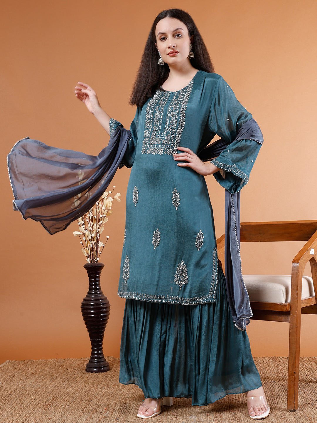 Elegant Blue Sharara Set - Kaayada