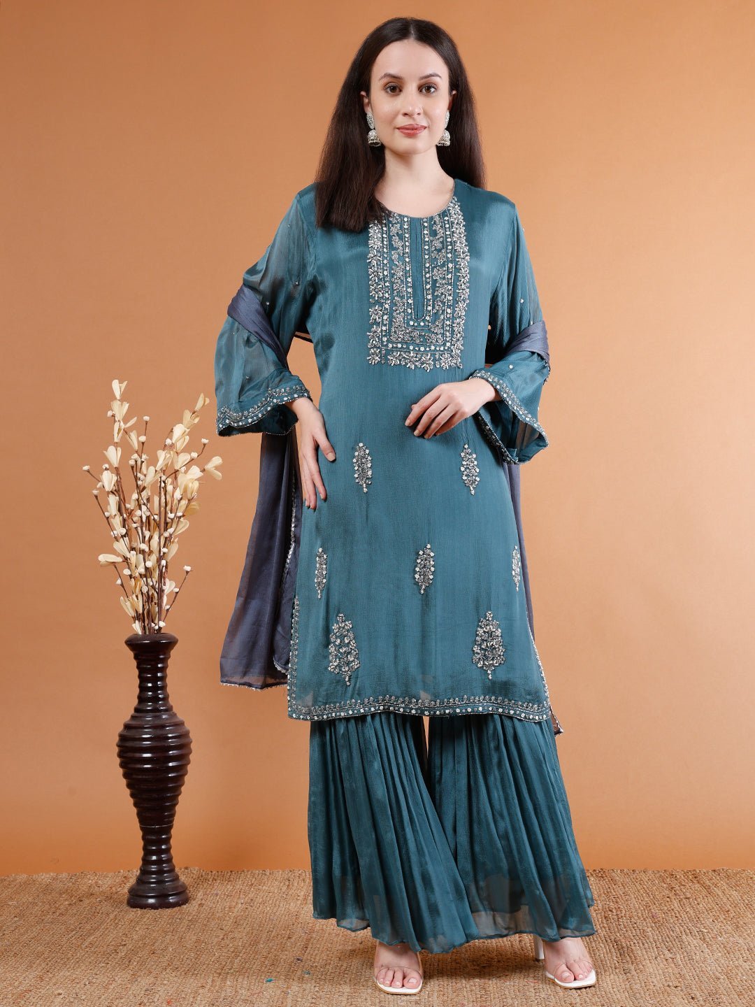 Elegant Blue Sharara Set - Kaayada
