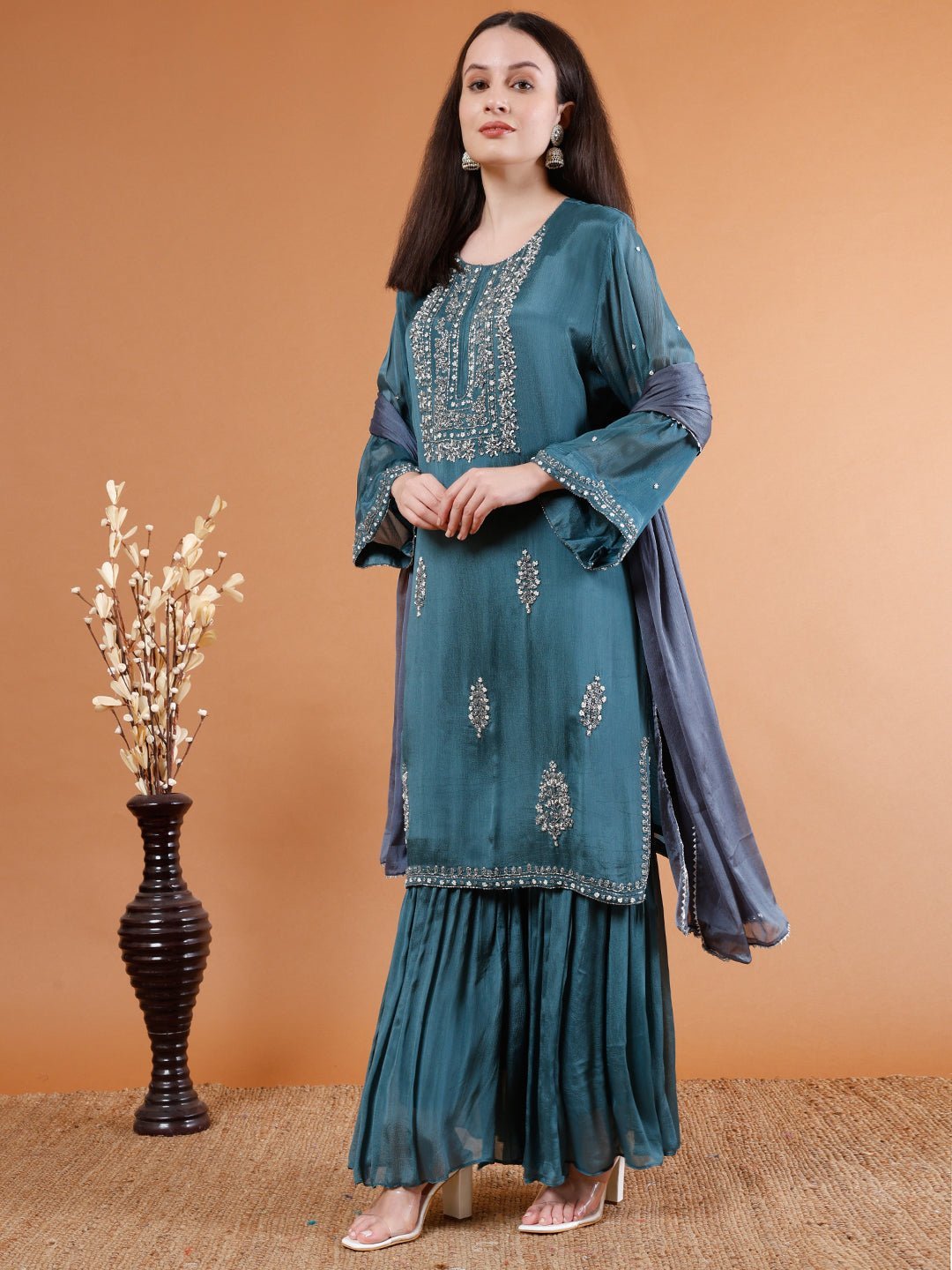 Elegant Blue Sharara Set - Kaayada