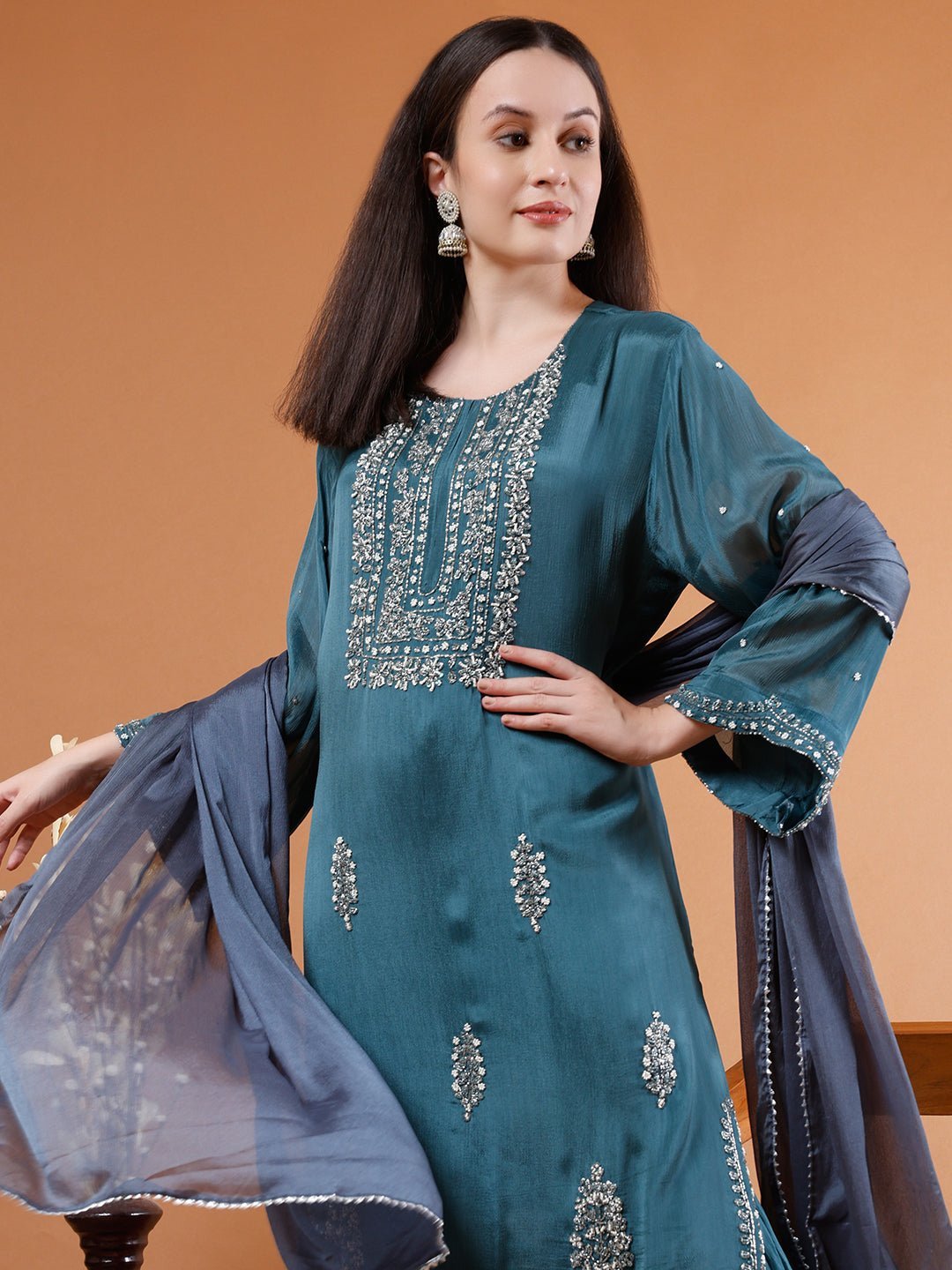 Elegant Blue Sharara Set - Kaayada