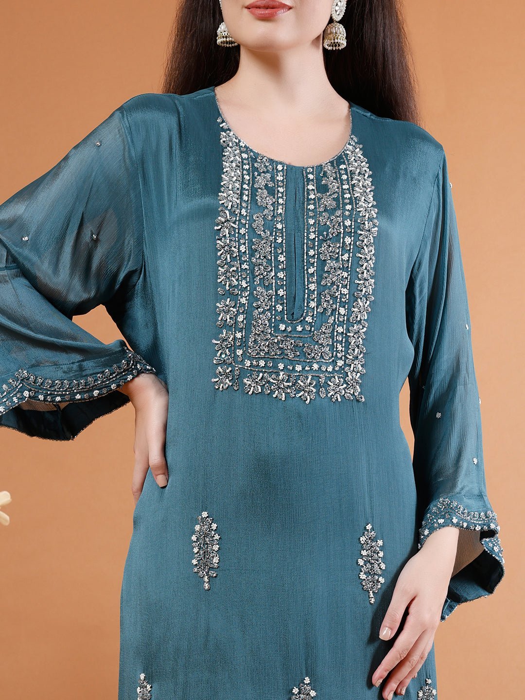 Elegant Blue Sharara Set - Kaayada