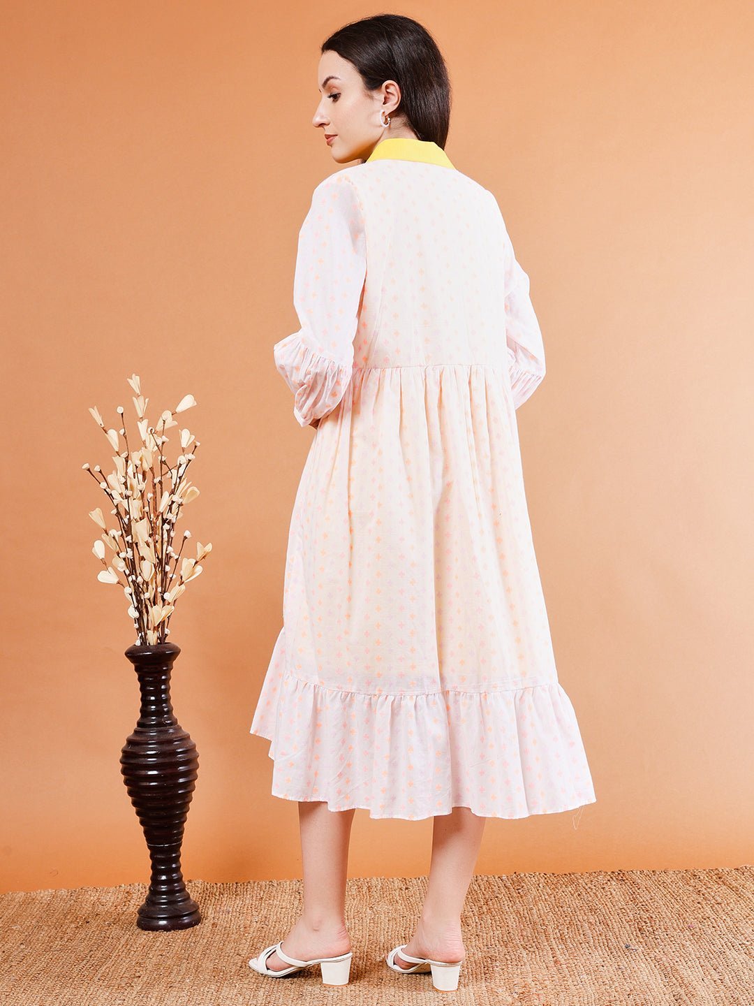 Elegant Collared Flow Organic Cotton Dress - Kaayada