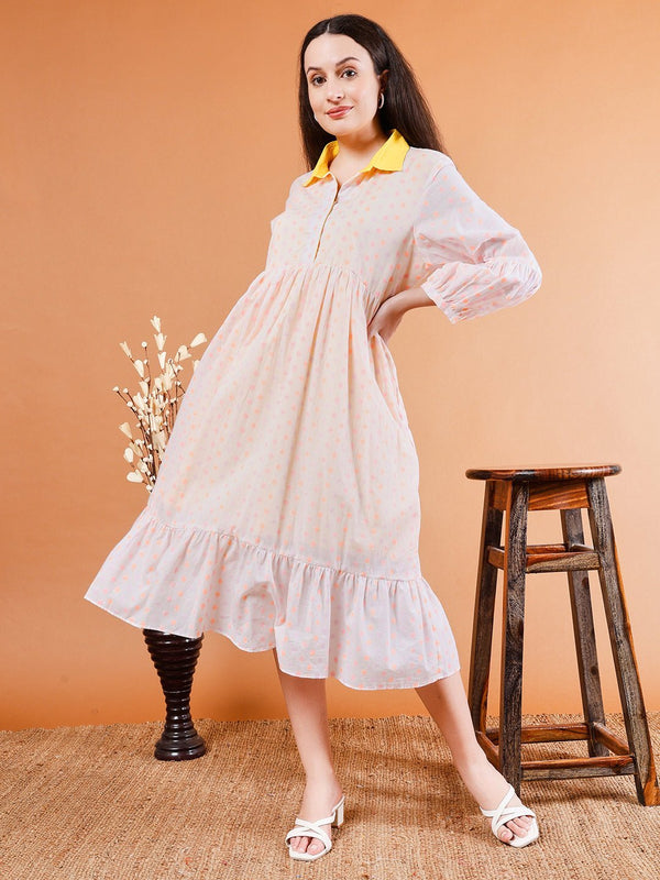 Elegant Collared Flow Organic Cotton Dress - Kaayada