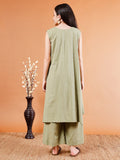 Elegant Olive Green Asymmetrical Kurta Set - Kaayada