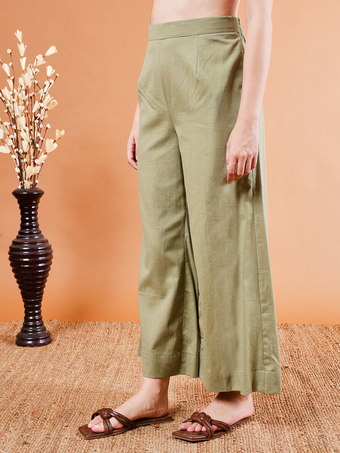 Elegant Olive Green Asymmetrical Kurta Set - Kaayada