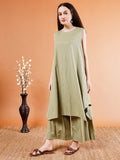 Elegant Olive Green Asymmetrical Kurta Set - Kaayada