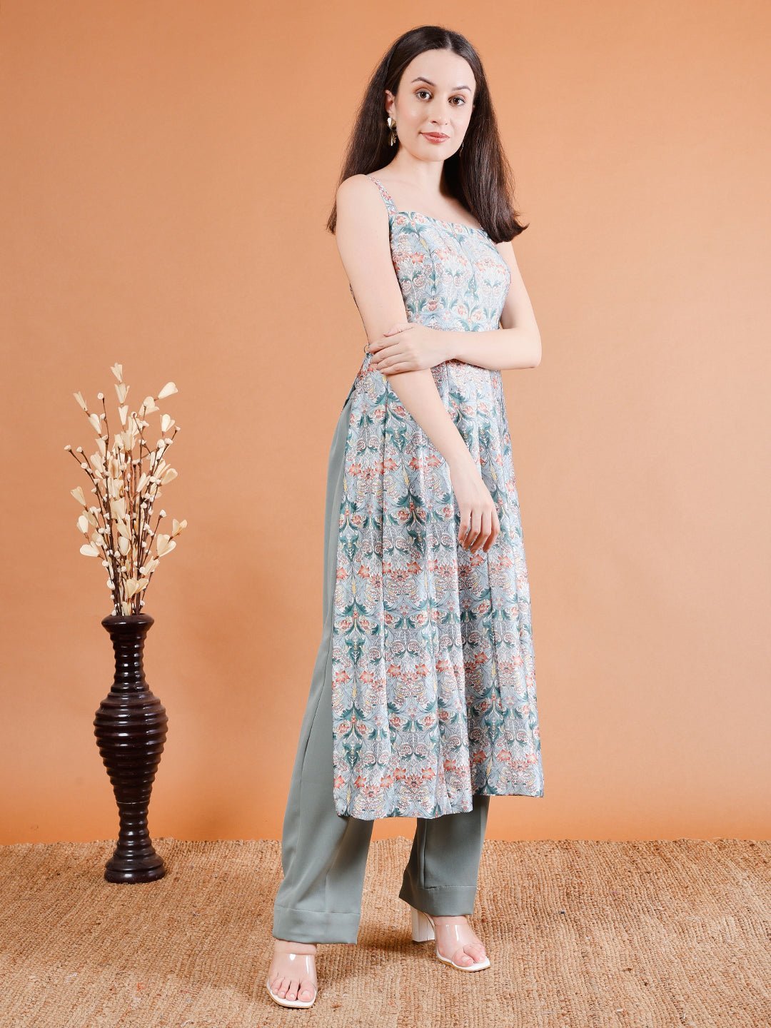 Elegant Slit Kurta Sleeves with Straight Pant Set - Kaayada