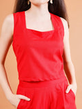 Fiery Red Sleeveless Crop Top Set - Kaayada
