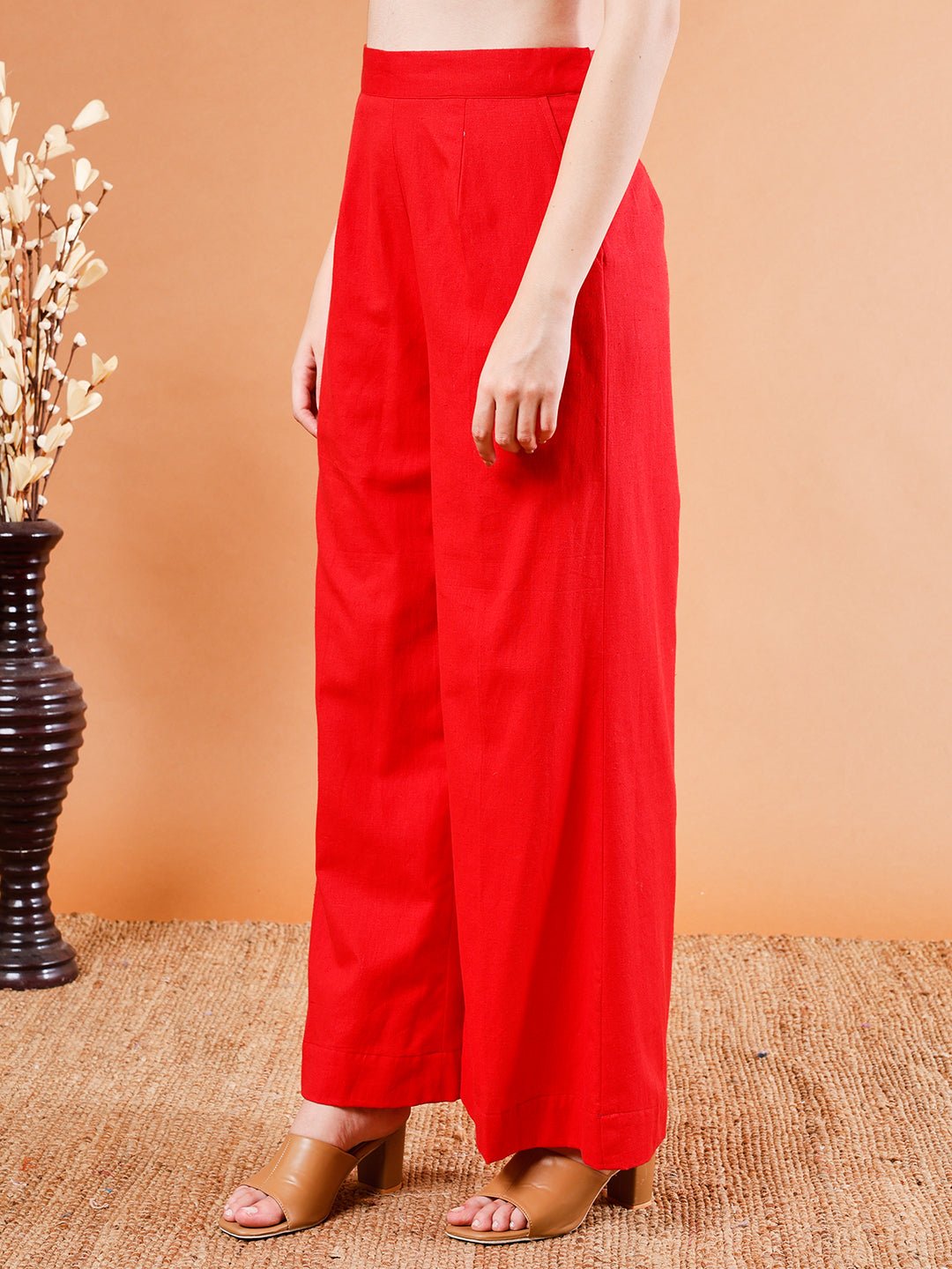 Fiery Red Sleeveless Crop Top Set - Kaayada