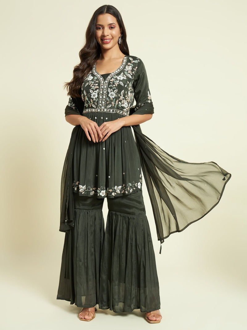 Georgette Sharara Kurta Set - Kaayada