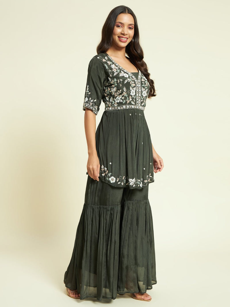 Georgette Sharara Kurta Set - Kaayada