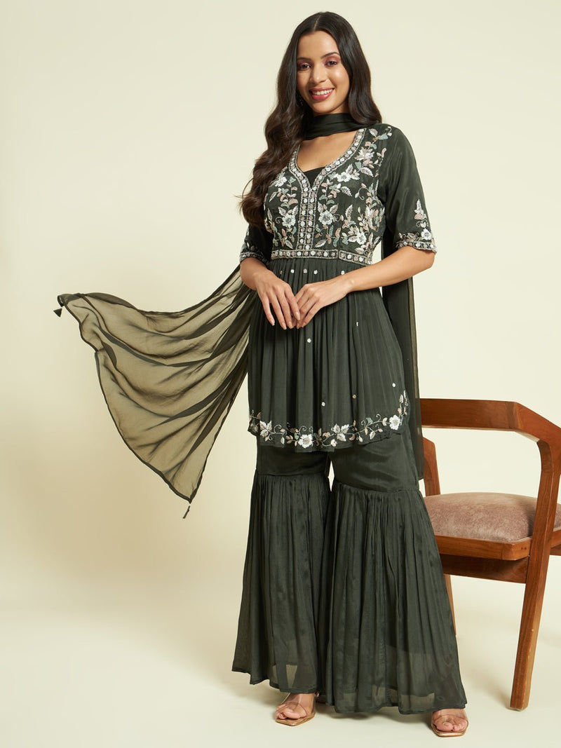 Georgette Sharara Kurta Set - Kaayada