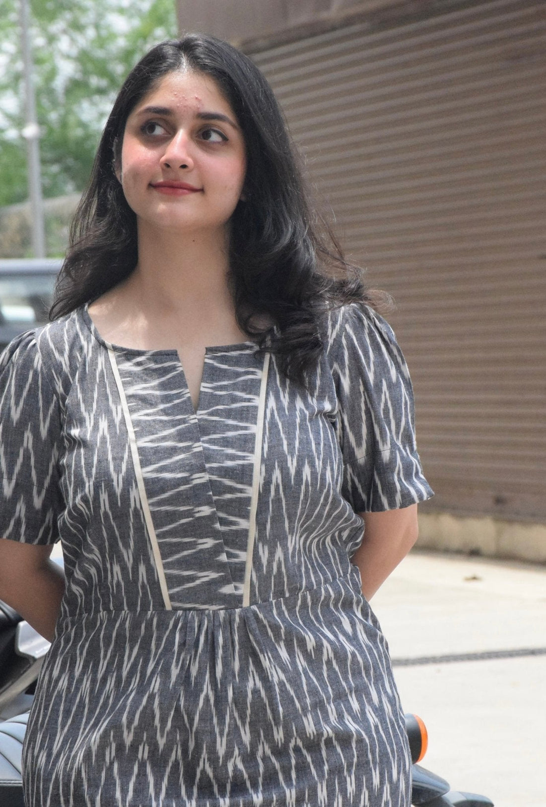 Ikkat Cotton Grey Dress - Kaayada