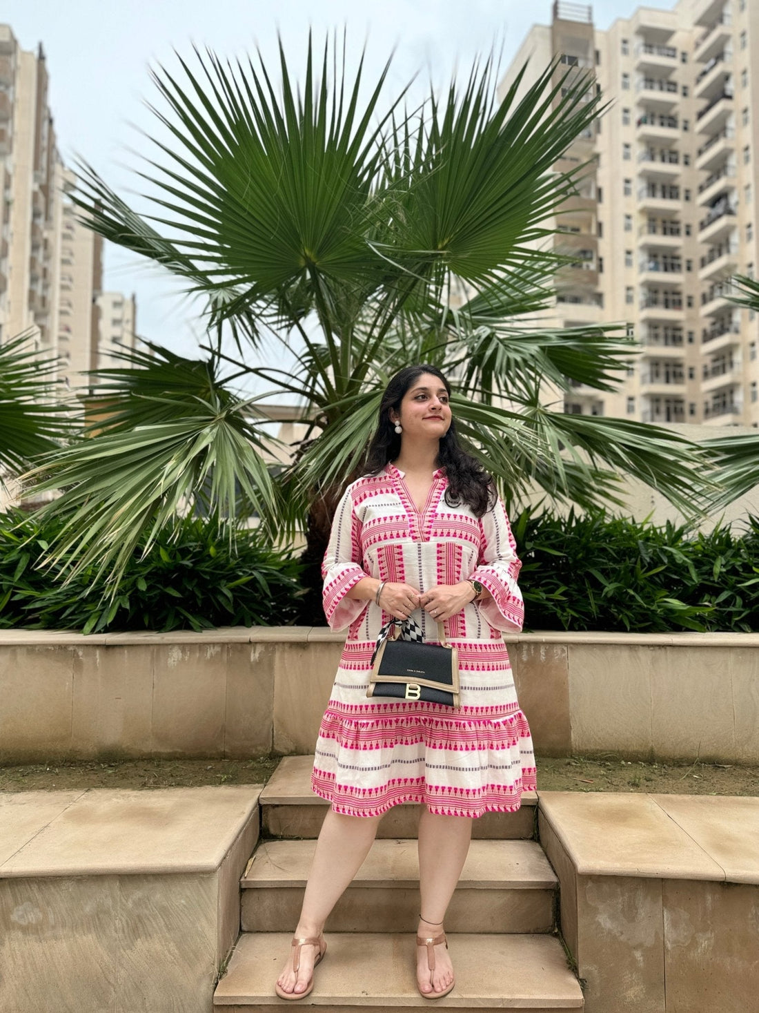 Organic Cotton Dress with Colourful Threadwork - Kaayada