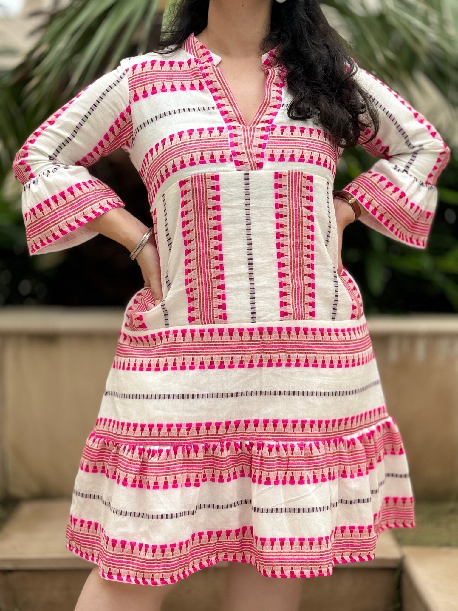 Organic Cotton Dress with Colourful Threadwork - Kaayada