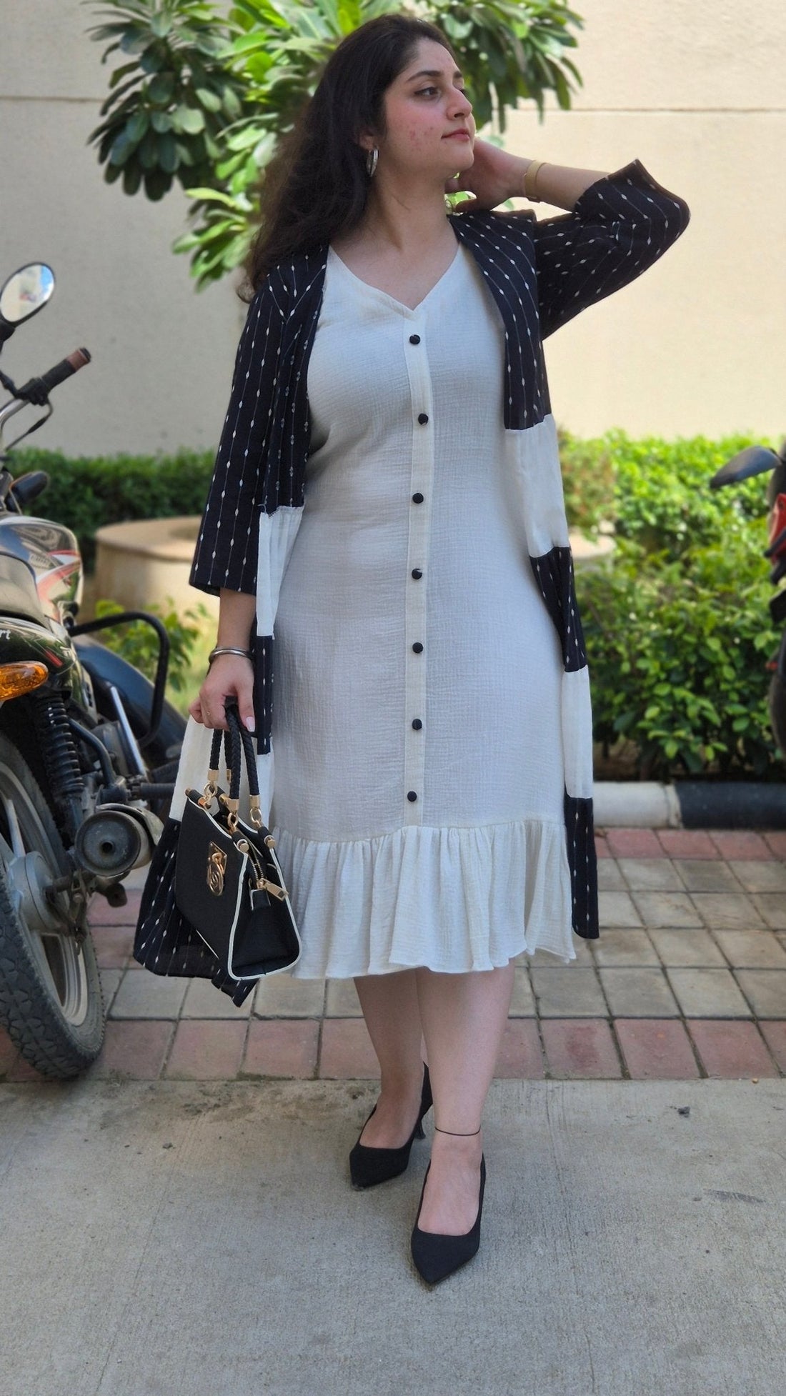 Organic Cotton Stretchable Dress with Shrug - Kaayada