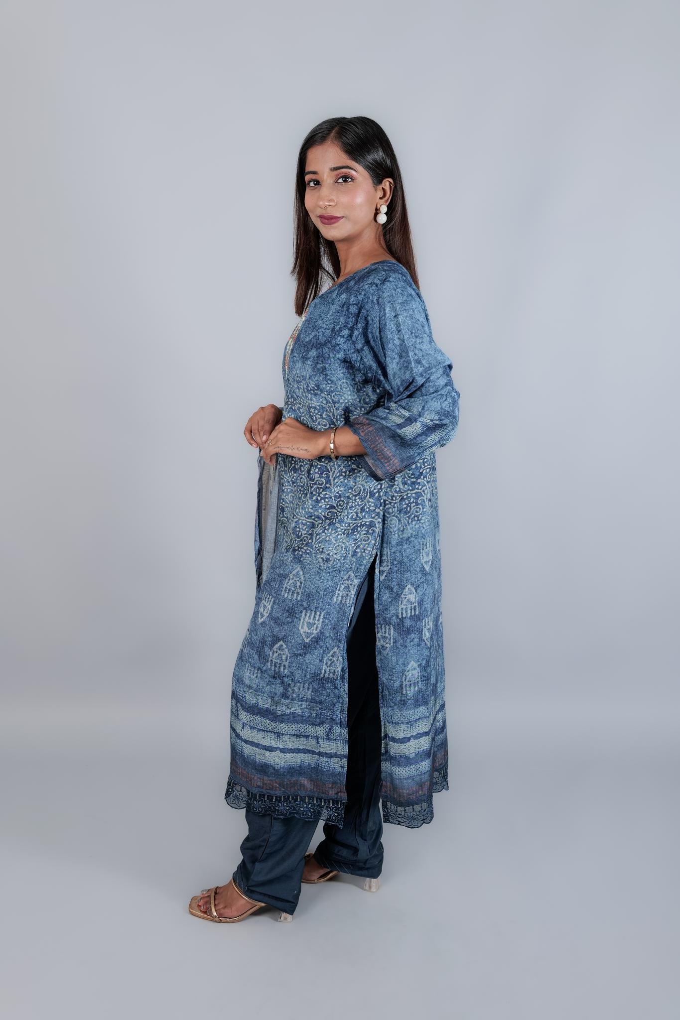 Rayon Satin Printed Suit Set - Kaayada