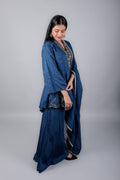 Royal Blue Sharara Dress with Embroidery and Duppata - Kaayada