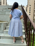 Sweet Serenity: Blue Organic Cotton Crop Top & Pleated Skirt Set - Kaayada