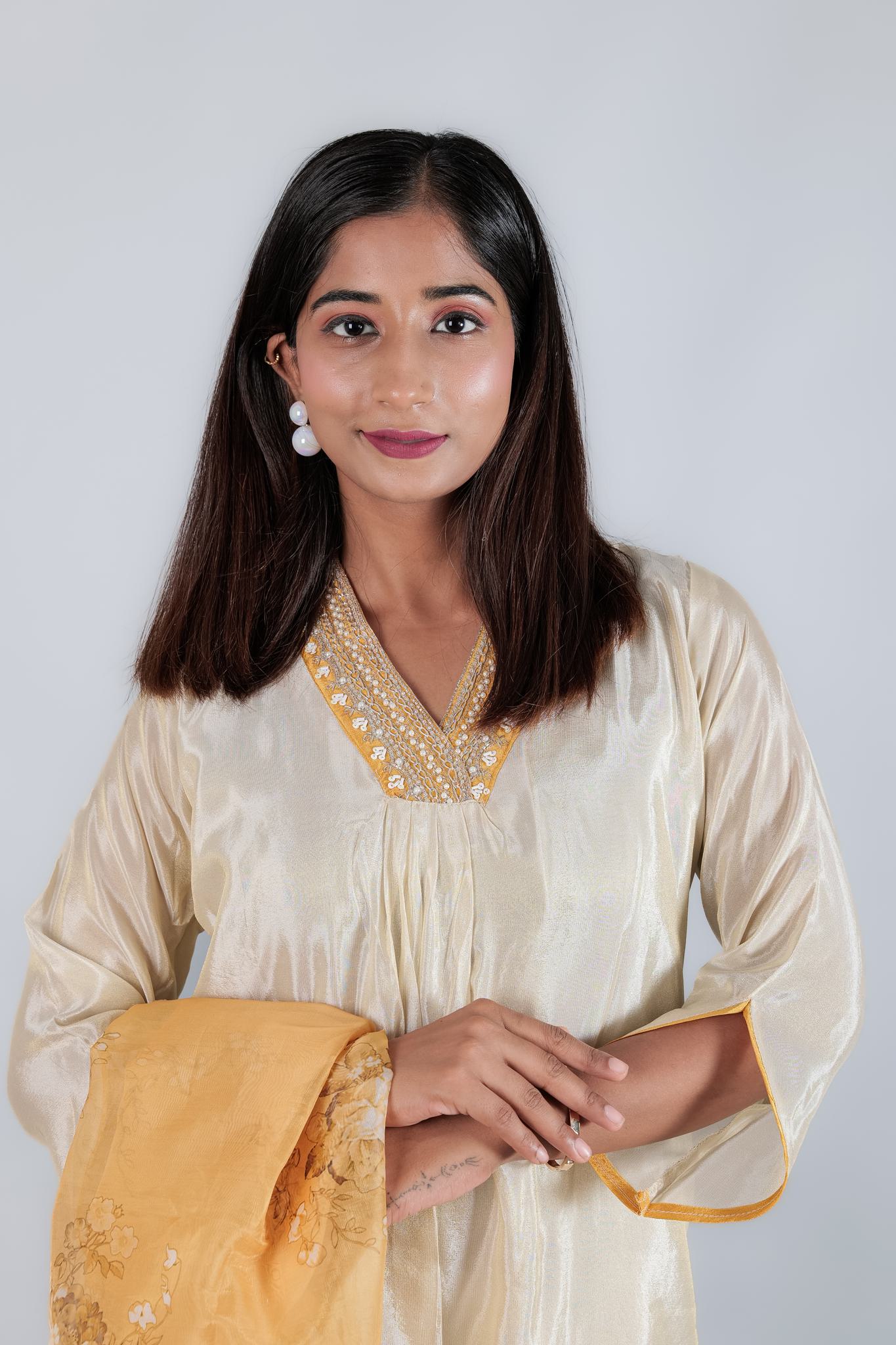 Vichitra Silk Suit set with Organza Dupatta - Kaayada